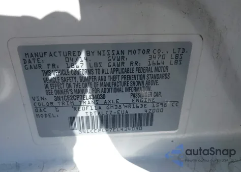 2014 Nissan Versa Note S Plus from USA, damaged, VIN 3N1CE2CP7EL434030